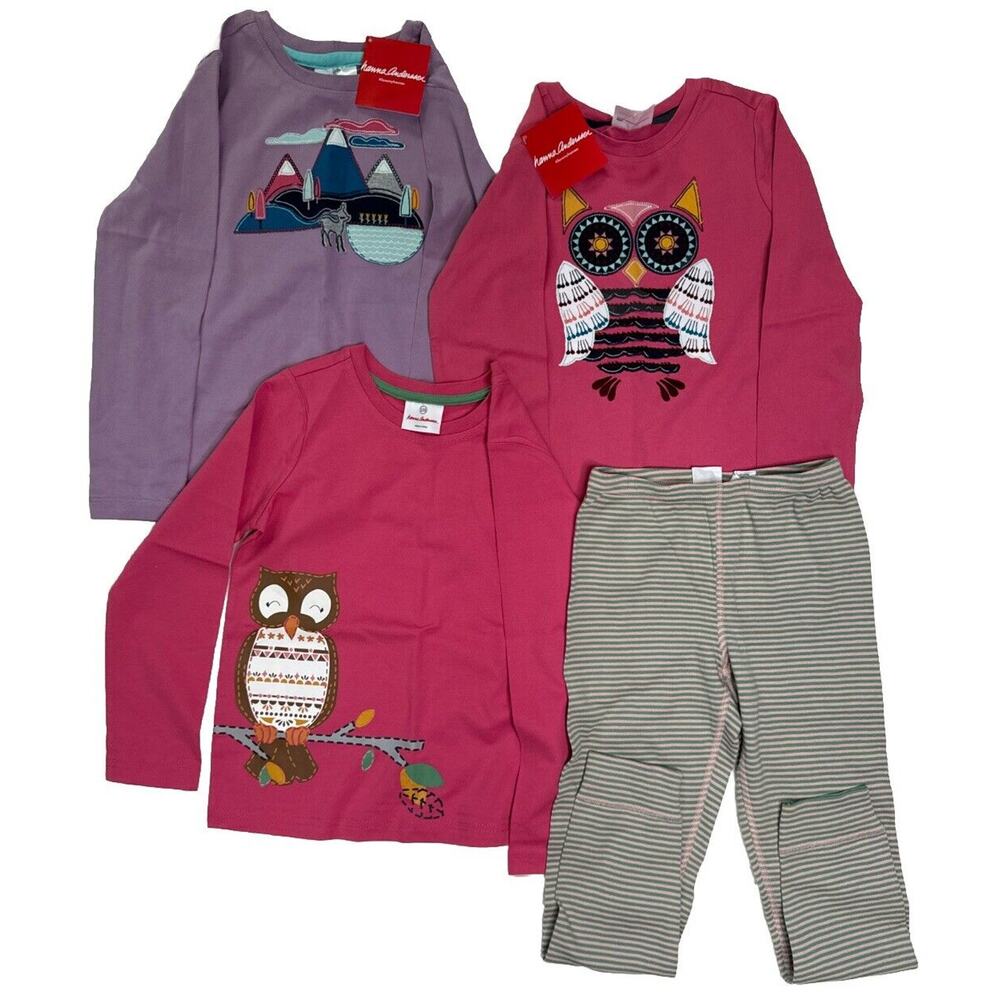 4 Lot Of Hanna Andersson Long Sleeve Tees 120, 6-7 NWT And Legging Pre-Owned